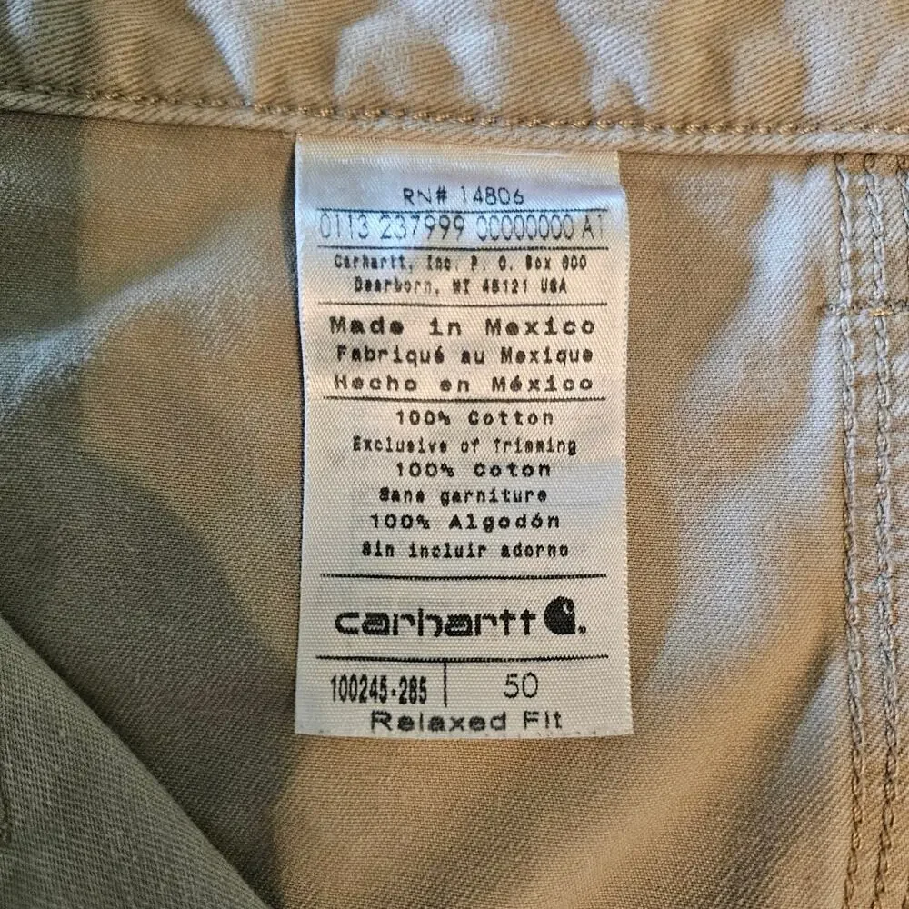 CARHARTT 100245-285 Tan CARPENTER Cargo SHORTS Khaki Men's 50 Relaxed Fit Cotton
